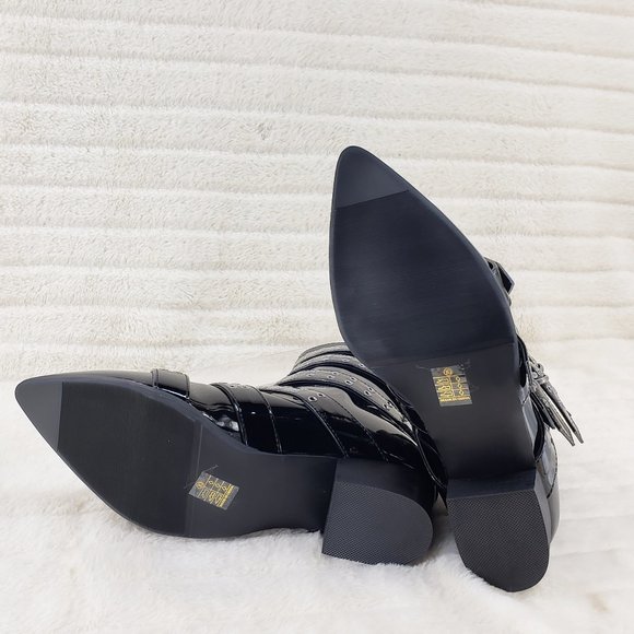 Wicked Warlock Patent Multi Strap Men's Goth Dress Boots - Picture 11 of 11